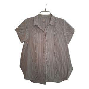 a.n.a Women's Striped Button Down Shirt - Gray
